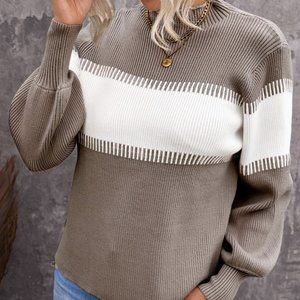 Khaki Color Block Sweater
